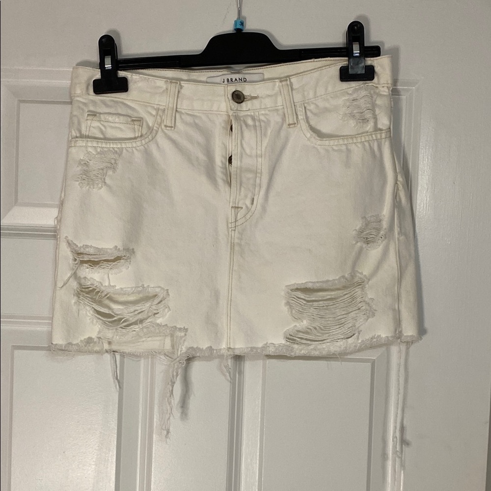 J Brand White Distressed Denim Skirt